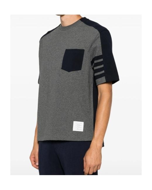 Thom Browne Black 4-Bar Chest-Pocket T-Shirt for men