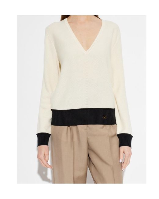 Valentino White Vlogo Signature V-Neck Jumper