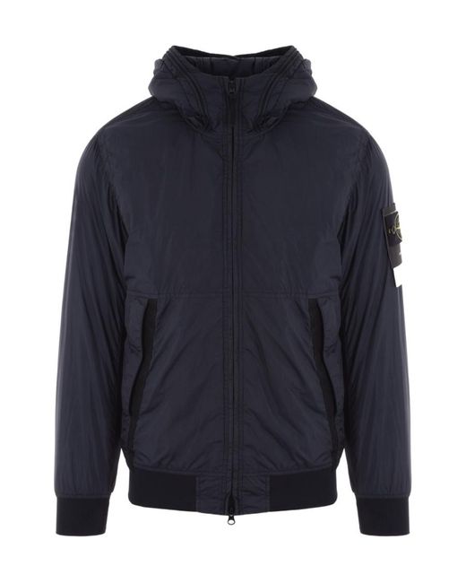 Stone Island Blue Logo Patch Hooded Track Jacket for men