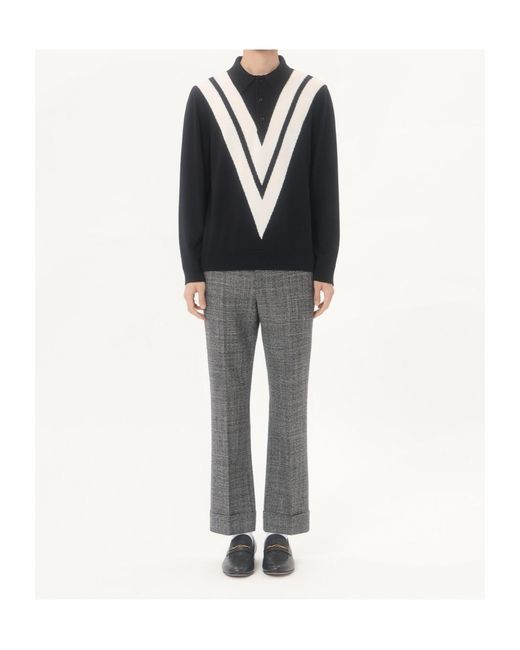 Valentino Black Wool Polo Shirt With Inlaid V for men
