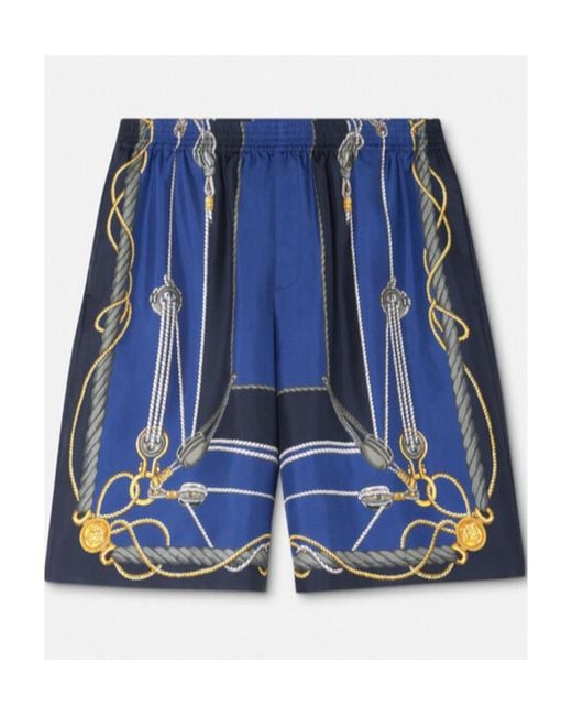 Versace Blue Nautical Print Knee-Length Shorts for men