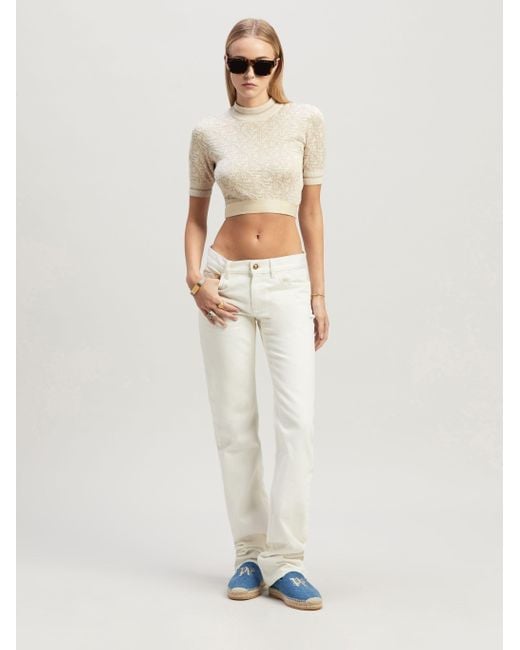 Palm Angels White Monogram-Jacquard Knitted Cropped Top