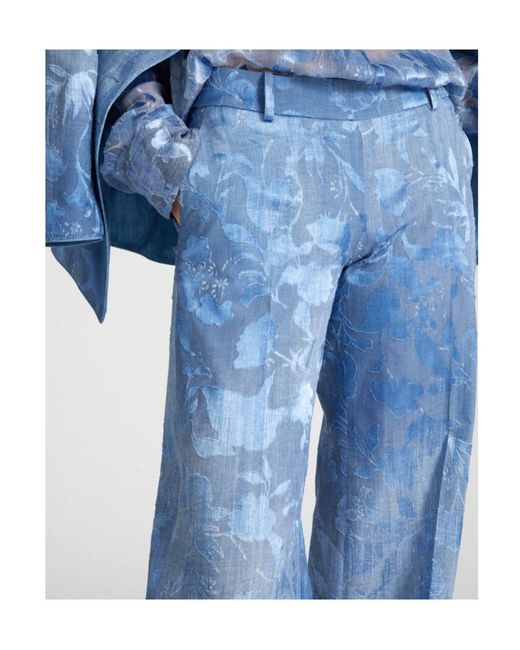 Ermanno Scervino Blue Floral Motif Palazzo Trousers