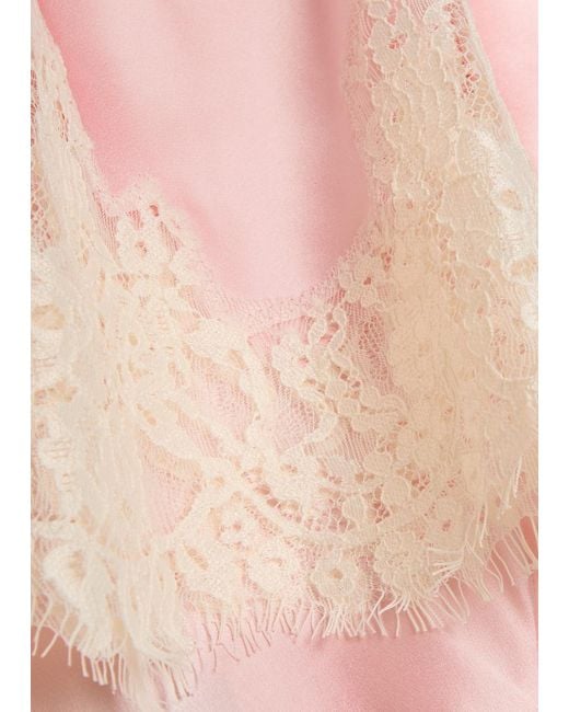 Reformation Pink Carolina Lace-Trim Silk Skirt