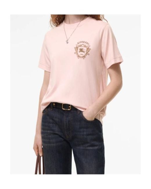 Burberry Pink Knight Crest Cotton T-Shirt