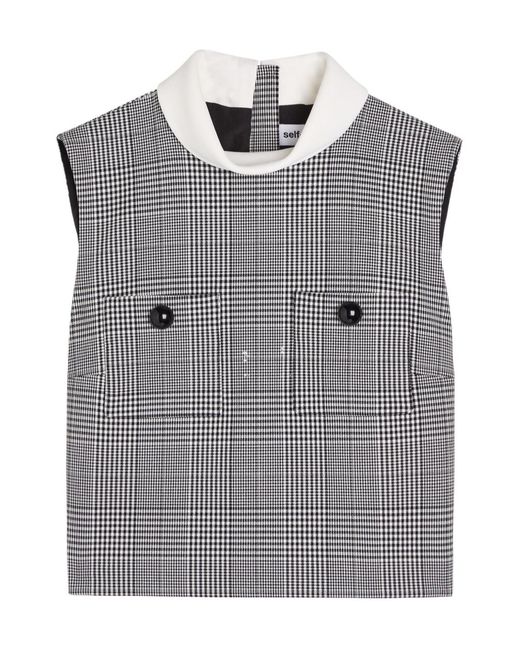 Self-Portrait Gray Prince Of Wales Checked Woven Top