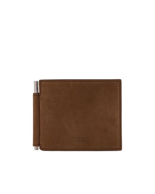 Tom Ford Brown T Line Money Clip Wallet for men