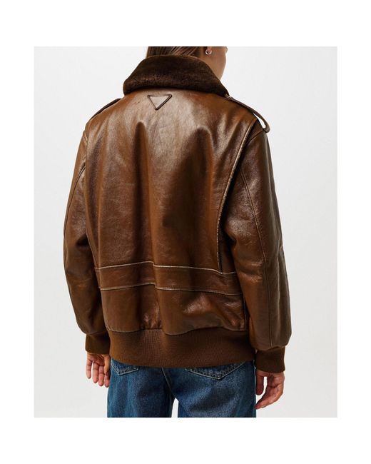 Prada Brown Casual And Versatile Leather Jacket
