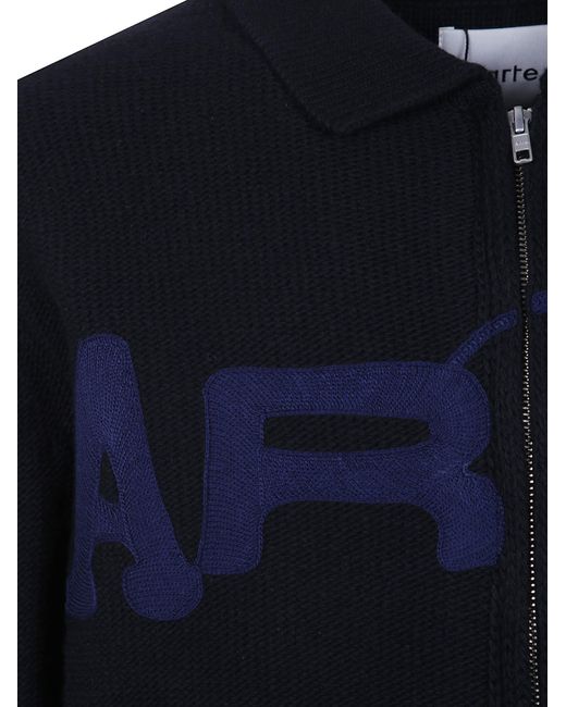 Arte' Blue Logo-Embroidered Zip-Up Cardigan for men