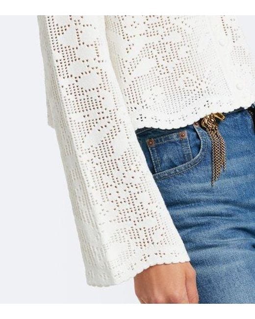 Chloé White Pointelle Scalloped Cotton Cardigan