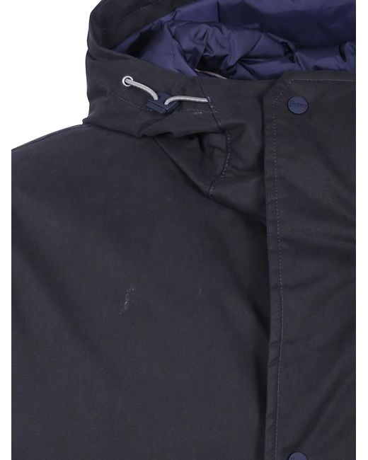 Herno Blue Long-Sleeve Hooded Jacket for men