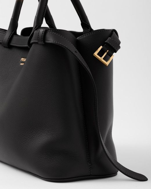 Prada Black Buckle Medium Leather Handbag With Double Belt
