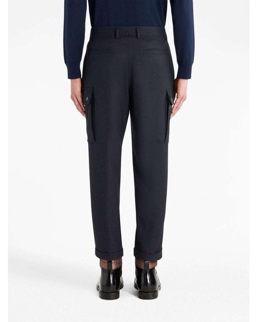 Etro Blue Cargo-Pockets Stretched Tapered Trousers for men