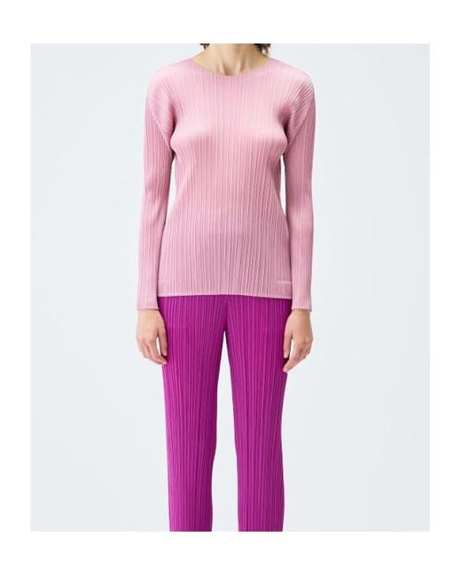 Pleats Please Issey Miyake Pink Pleats Please Issey Miyake Crewneck Pleated Top