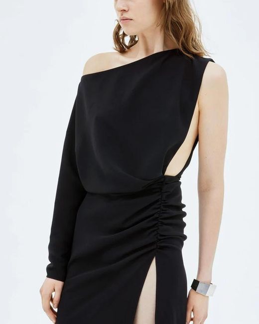 RED Valentino Black One-Word Shoulder Asymmetrical Design Dress