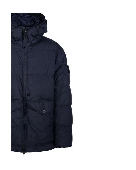 Stone Island Blue Hooded Puffer Jacket for men