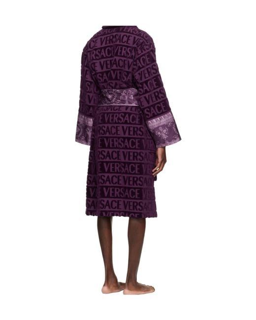 Versace Purple Logo-Print Belted Bathrobe for men