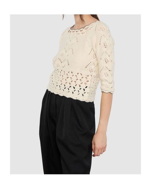 Isabel Marant White Cropped Boat-Neck Crochet Sweater
