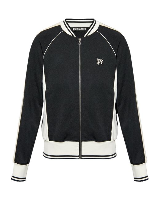 Palm Angels Black Pa Monogram Embroidered Zip-Up Sweatshirt for men