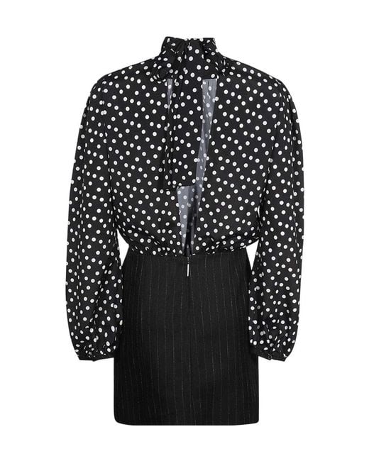 MSGM Black Hybrid Polka-Dot Mini Dress