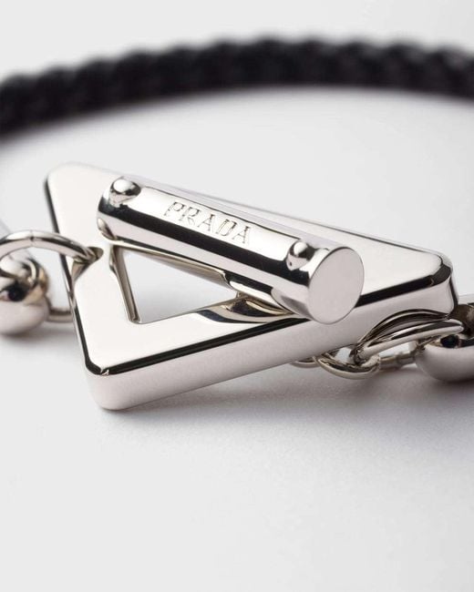 Prada White Braided Nappa Leather Bracelet for men
