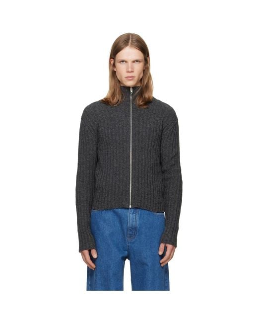 Jil Sander Blue Zip-Up High Neck Cardigan for men