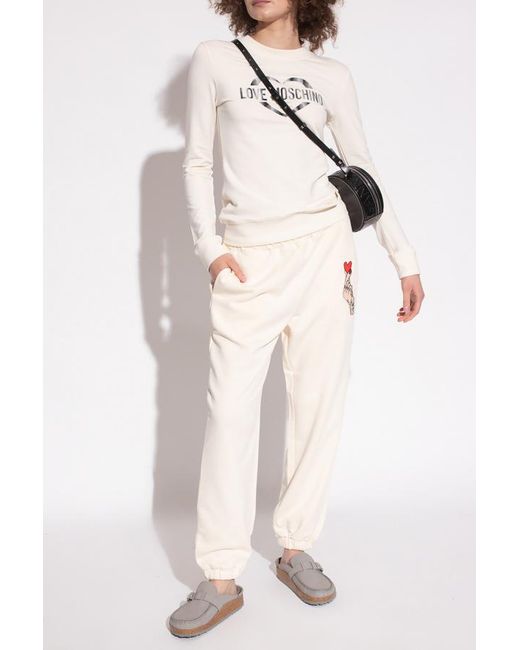 Moschino White Logo-Print Slim Fit Sweatshirt