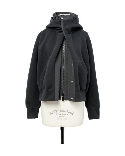 Sacai Sponge Sweat X Grosgrain Hoodie in Black | Lyst