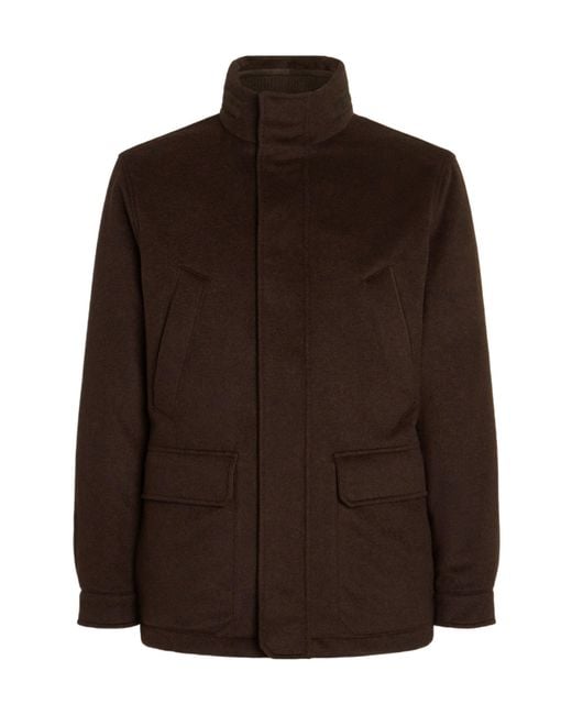 Zegna Brown Cashmere High-Neck Jacket for men