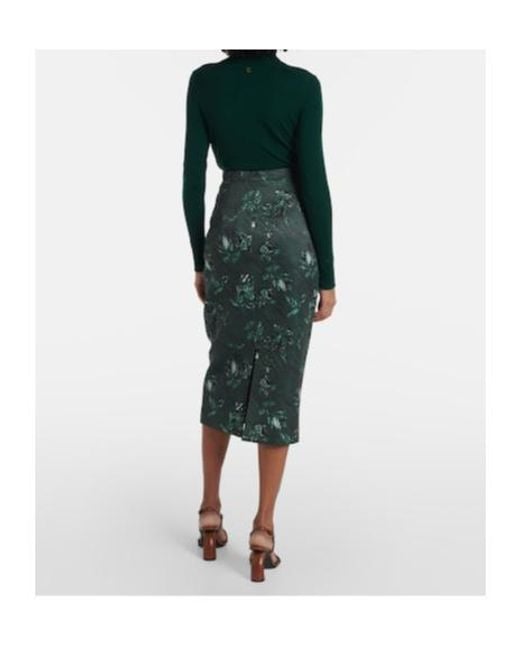 Emilia Wickstead Green Lorelei Floral Taffeta Faille Pencil Skirt