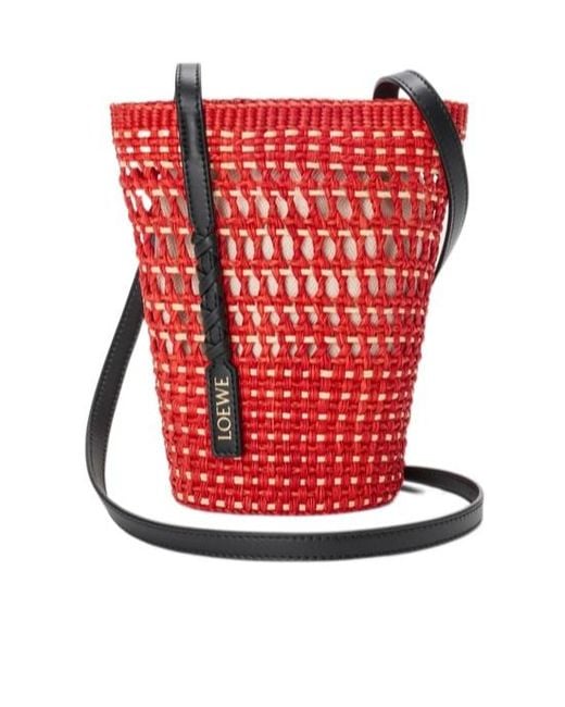 Loewe Red Paulas Ibiza Braid Pocket Bucket Bag