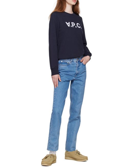 A.P.C. Blue Flocked Logo Crewneck Sweatshirt
