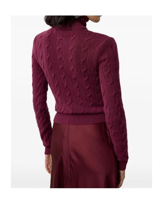 Ralph Lauren Red Cable-Knit Roll-Neck Sweater