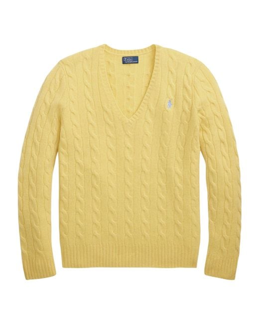 Polo Ralph Lauren Yellow Cable-Knit V-Neck Sweater