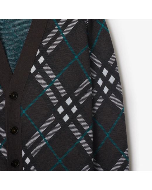 Burberry Black Checked V-Neck Buttoned Cardigan for men