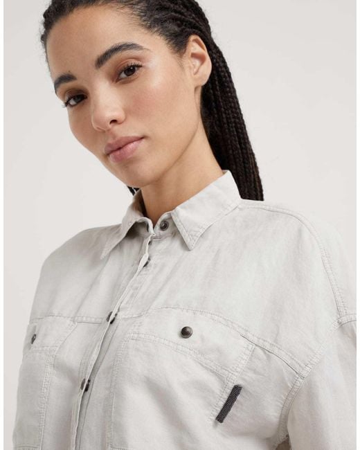 Brunello Cucinelli White Linen-Cotton Blend Shirt