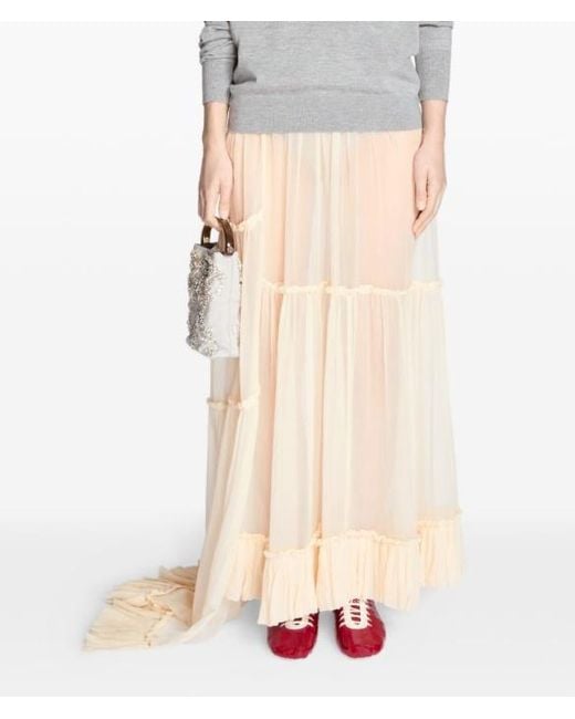 Dries Van Noten Natural Asymmetric Hem Ruffled Skirt