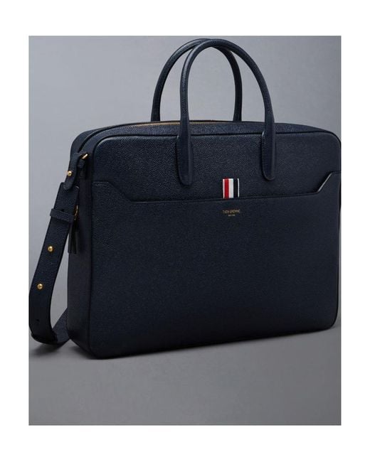 Thom Browne Blue Logo-Printed Top Handle Laptop Bag for men