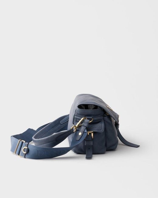 Prada Blue Explore Medium Nappa Leather Shoulder Bag With Flap