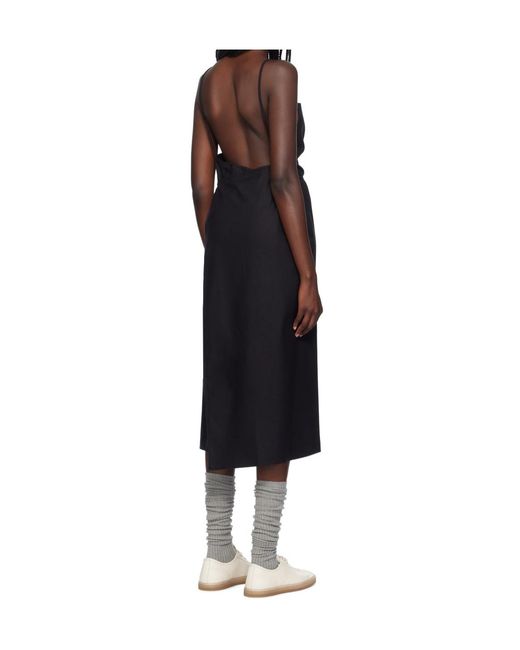 Baserange Black Yumi Apron Silk Midi Dress