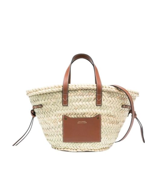 Isabel Marant Metallic Cadix Mini Raffia And Leather Basket Bag