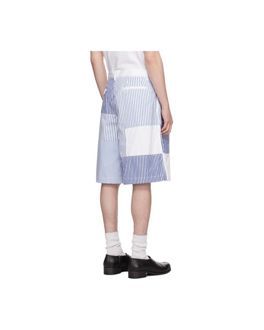 Comme des Garçons Blue Patchwork Striped Shorts for men