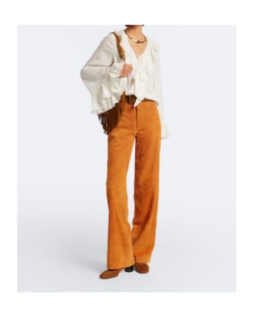 Ulla Johnson Orange Freja Suede Flared Pants