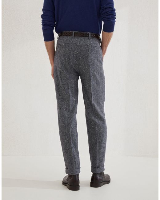 Brunello Cucinelli Gray Herringbone Patterned Pants for men