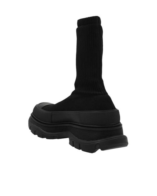 McQueen Black Tread Slick Logo Intarsia Boots for men