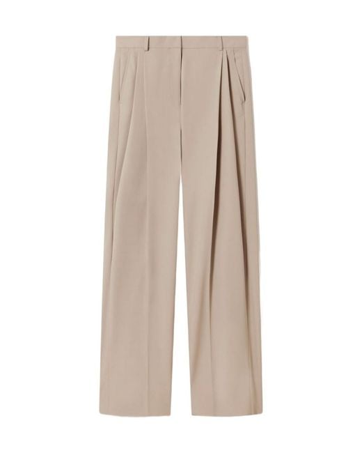 Stella McCartney Natural Pleated Wide-Leg Trousers