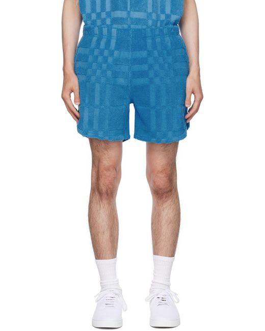 Burberry Blue Logo Patch Checkered Shorts for men