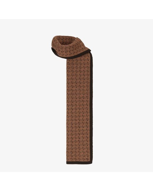 Fendi Brown Intarsia Ff-Logo Knit Scarf for men
