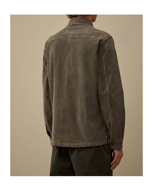 C P Company Green Corduroy Lens Long Sleeved Buttoned Shirt for men