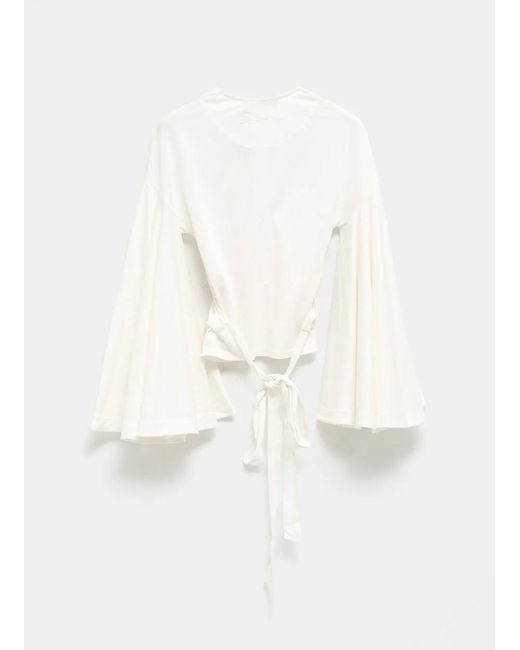 Jacquemus White Long-Sleeved Tie Blouse